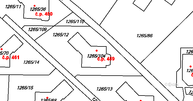 Pokratice 459, Litoměřice na parcele st. 1265/104 v KÚ Pokratice, Katastrální mapa