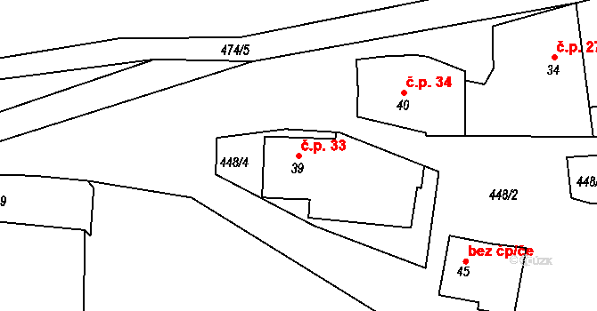 Radonín 33 na parcele st. 39 v KÚ Radonín, Katastrální mapa