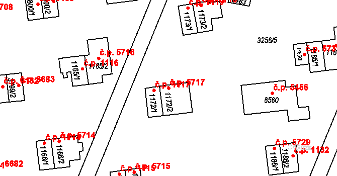 Zlín 5717 na parcele st. 1172/2 v KÚ Zlín, Katastrální mapa
