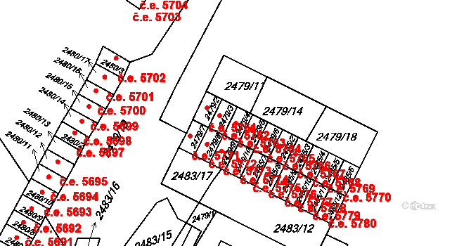 Kadaň 5763 na parcele st. 2479/4 v KÚ Kadaň, Katastrální mapa