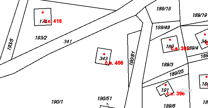 Butov 456, Stříbro na parcele st. 343 v KÚ Butov, Katastrální mapa