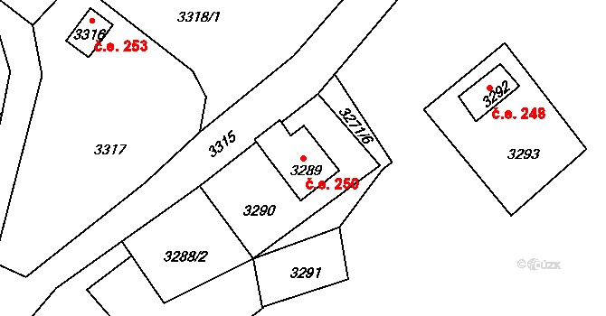 Harrachov 250, Rýmařov na parcele st. 3289 v KÚ Rýmařov, Katastrální mapa