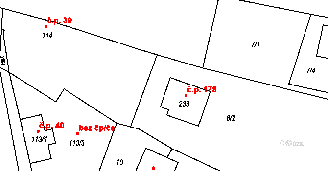 Zdislavice 178 na parcele st. 233 v KÚ Zdislavice u Vlašimi, Katastrální mapa