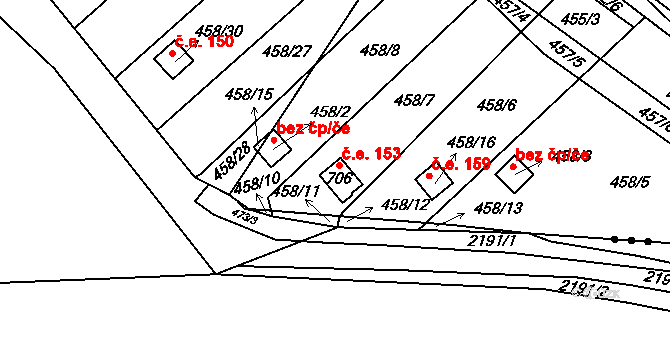 Svinařov 153 na parcele st. 706 v KÚ Svinařov u Kladna, Katastrální mapa