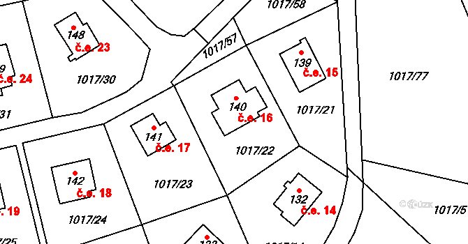 Kobylníky 16, Chotilsko na parcele st. 140 v KÚ Prostřední Lhota, Katastrální mapa