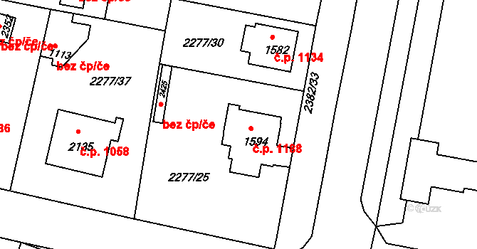 Vlašim 1188 na parcele st. 1594 v KÚ Vlašim, Katastrální mapa