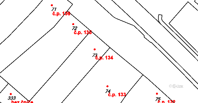 Křižanov 134 na parcele st. 73 v KÚ Křižanov, Katastrální mapa