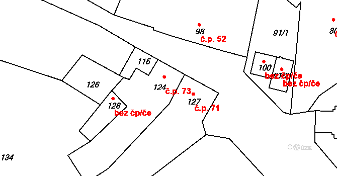 Bobrová 73 na parcele st. 124/2 v KÚ Dolní Bobrová, Katastrální mapa