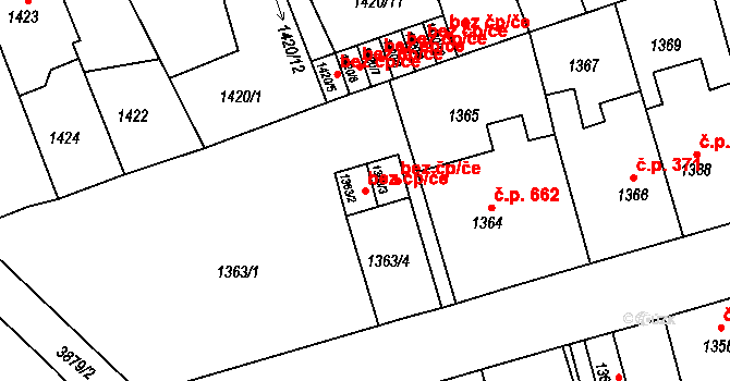 Turnov 38891336 na parcele st. 1363/2 v KÚ Turnov, Katastrální mapa