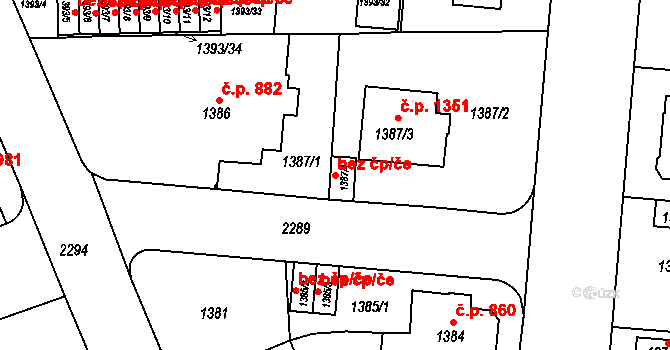 Teplice 42726336 na parcele st. 1387/4 v KÚ Teplice-Trnovany, Katastrální mapa