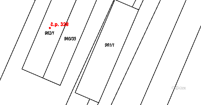 Bystřice pod Hostýnem 47766336 na parcele st. 961/1 v KÚ Rychlov u Bystřice pod Hostýnem, Katastrální mapa