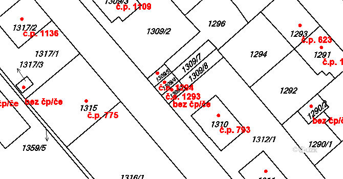 Pelhřimov 49189336 na parcele st. 1309/1 v KÚ Pelhřimov, Katastrální mapa