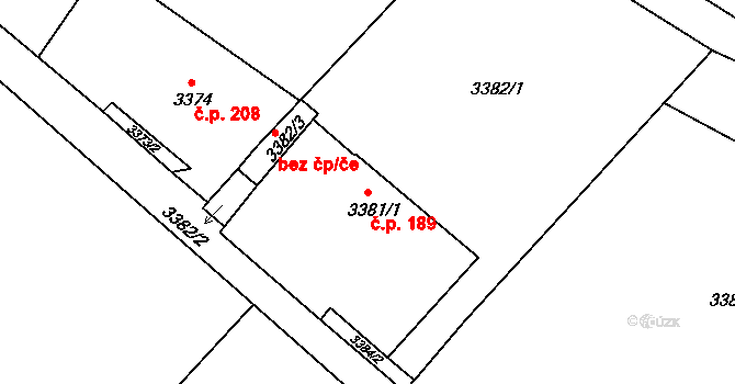 Choceňské Předměstí 189, Vysoké Mýto na parcele st. 3381/1 v KÚ Vysoké Mýto, Katastrální mapa