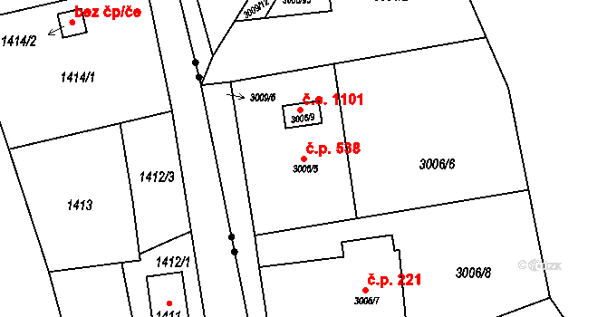 Český Těšín 538 na parcele st. 3006/5 v KÚ Český Těšín, Katastrální mapa