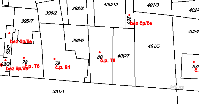 Mlékojedy 79, Neratovice na parcele st. 80 v KÚ Mlékojedy u Neratovic, Katastrální mapa