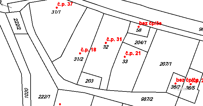 Předboř 31, Choustník na parcele st. 32 v KÚ Předboř u Choustníku, Katastrální mapa