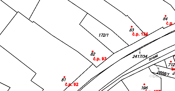 Klenčí pod Čerchovem 93 na parcele st. 82 v KÚ Klenčí pod Čerchovem, Katastrální mapa