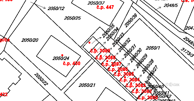 Strkov 3088, Planá nad Lužnicí na parcele st. 2050/34 v KÚ Planá nad Lužnicí, Katastrální mapa