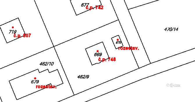 Prostřední Bludovice 748, Horní Bludovice na parcele st. 669 v KÚ Prostřední Bludovice, Katastrální mapa