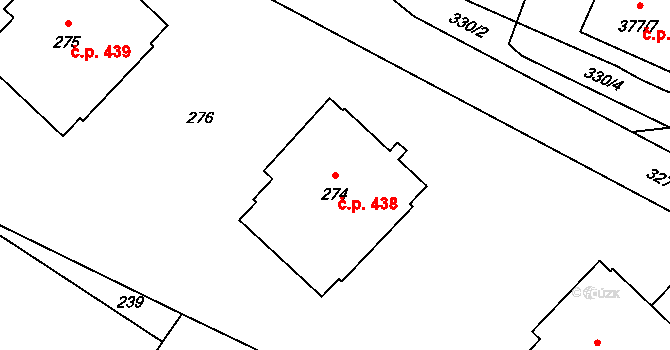 Postřelmov 438 na parcele st. 274 v KÚ Postřelmov, Katastrální mapa