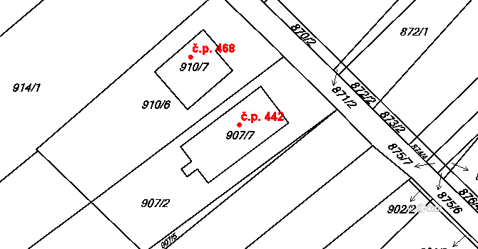 Suchohrdly 442 na parcele st. 907/7 v KÚ Suchohrdly u Znojma, Katastrální mapa