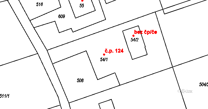 Lubina 124, Kopřivnice na parcele st. 54/1 v KÚ Drnholec nad Lubinou, Katastrální mapa