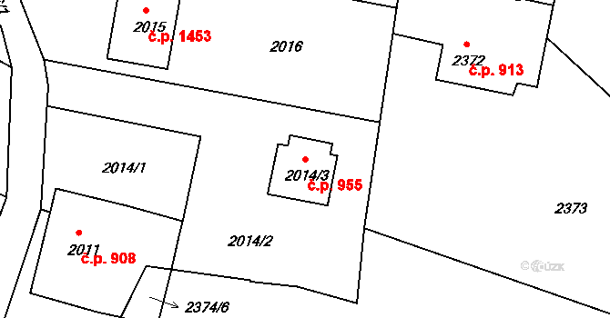 Příbor 955 na parcele st. 2014/3 v KÚ Příbor, Katastrální mapa