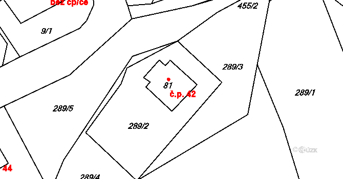 Sechov 42, Kožlí na parcele st. 81 v KÚ Sechov, Katastrální mapa