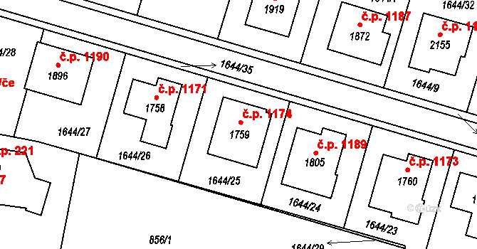 Ledeč nad Sázavou 1174 na parcele st. 1759 v KÚ Ledeč nad Sázavou, Katastrální mapa