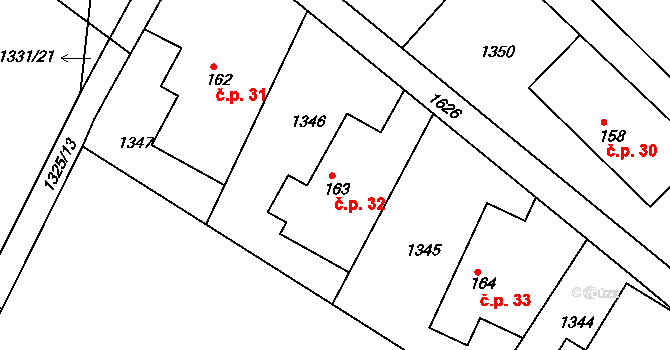 Lipiny 32, Bolehošť na parcele st. 163 v KÚ Bolehošť, Katastrální mapa