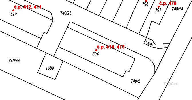 Doudleby nad Orlicí 413,414 na parcele st. 594 v KÚ Doudleby nad Orlicí, Katastrální mapa