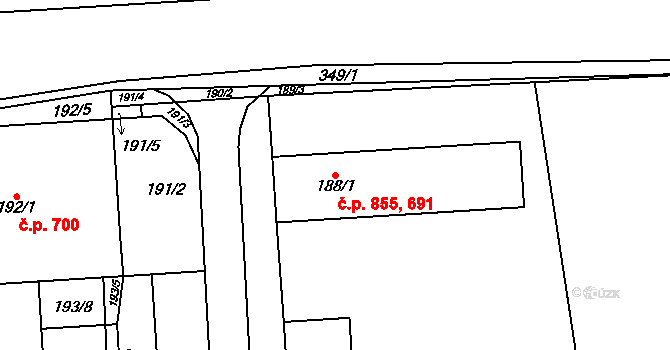 Pohořelice 691,855 na parcele st. 188/1 v KÚ Pohořelice nad Jihlavou, Katastrální mapa