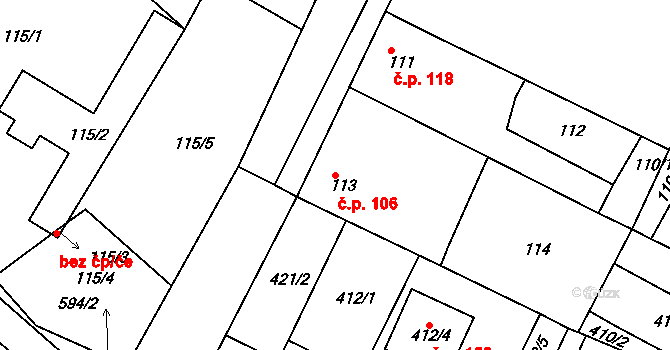 Konice 106, Znojmo na parcele st. 113 v KÚ Konice u Znojma, Katastrální mapa