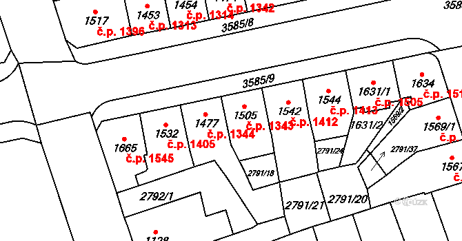 Aš 1343 na parcele st. 1505 v KÚ Aš, Katastrální mapa