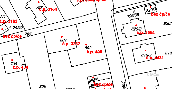 Mšeno nad Nisou 406, Jablonec nad Nisou na parcele st. 802 v KÚ Mšeno nad Nisou, Katastrální mapa