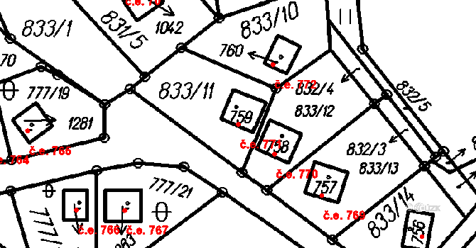 Čeladná 771 na parcele st. 759 v KÚ Čeladná, Katastrální mapa