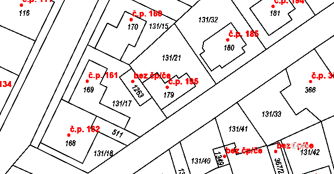 Zeleneč 195 na parcele st. 179 v KÚ Zeleneč, Katastrální mapa