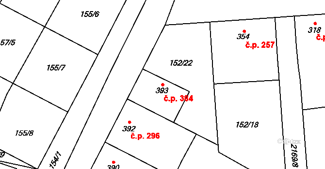 Žeravice 384 na parcele st. 393 v KÚ Žeravice u Kyjova, Katastrální mapa
