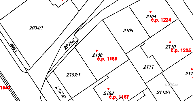 Bzenec 1168 na parcele st. 2106 v KÚ Bzenec, Katastrální mapa