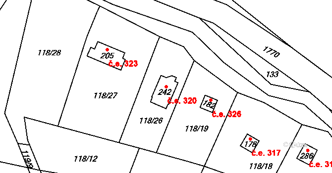 Vyskytná nad Jihlavou 320 na parcele st. 242 v KÚ Vyskytná nad Jihlavou, Katastrální mapa