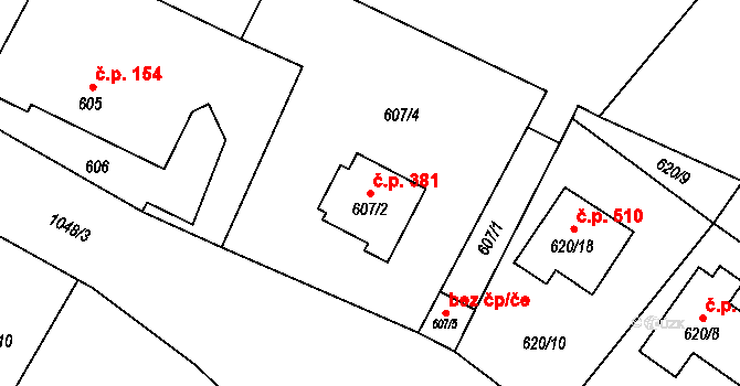 Krmelín 381 na parcele st. 607/2 v KÚ Krmelín, Katastrální mapa