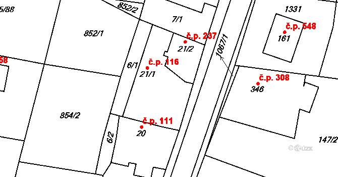 Cerhenice 116 na parcele st. 21/1 v KÚ Cerhenice, Katastrální mapa