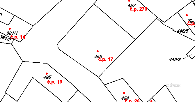 Jirny 17 na parcele st. 453 v KÚ Jirny, Katastrální mapa
