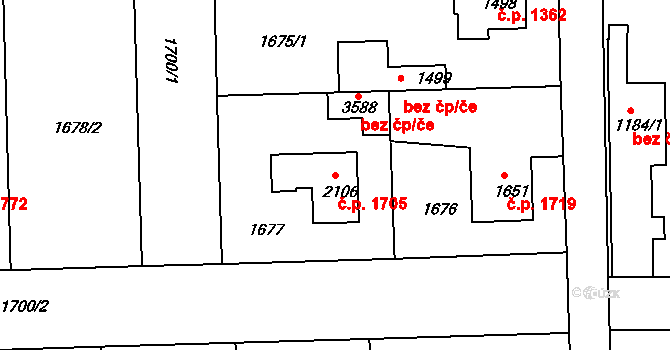 Brandýs nad Labem 1705, Brandýs nad Labem-Stará Boleslav na parcele st. 2106 v KÚ Brandýs nad Labem, Katastrální mapa