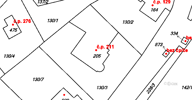 Strančice 211 na parcele st. 205 v KÚ Strančice, Katastrální mapa
