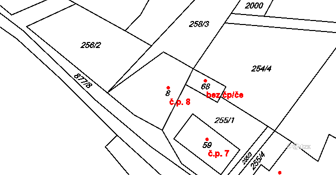 Lhota 8, Číměř na parcele st. 8 v KÚ Lhota u Sedla, Katastrální mapa