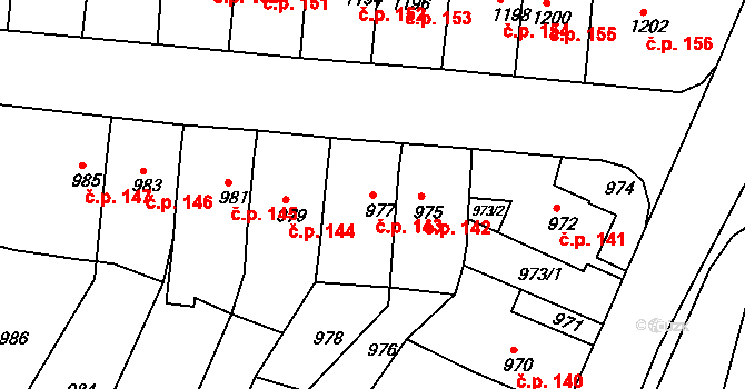 Dačice V 143, Dačice na parcele st. 977 v KÚ Dačice, Katastrální mapa