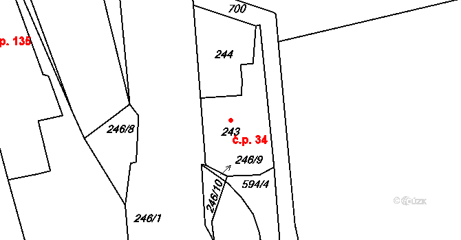 Dolní Lhota 34, Blansko na parcele st. 243 v KÚ Dolní Lhota, Katastrální mapa