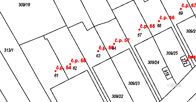 Moravská Chrastová 56, Brněnec na parcele st. 63 v KÚ Moravská Chrastová, Katastrální mapa