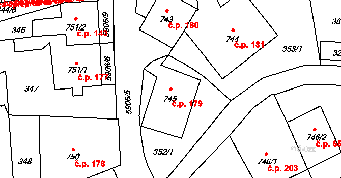Horní Předměstí 179, Polička na parcele st. 745 v KÚ Polička, Katastrální mapa